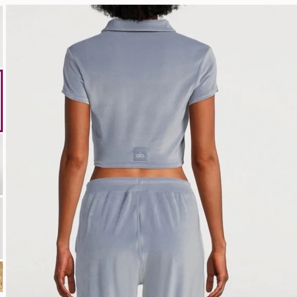 Alo Yoga✨Choice Velour Polo✨Short Sleeve Crop Henley✨Steel Blue✨Size S - Picture 2 of 10